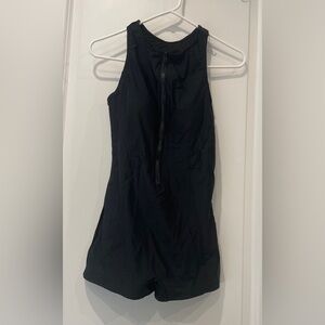 Black Sleeveless Zip-Front swimsuit shorts jumper
